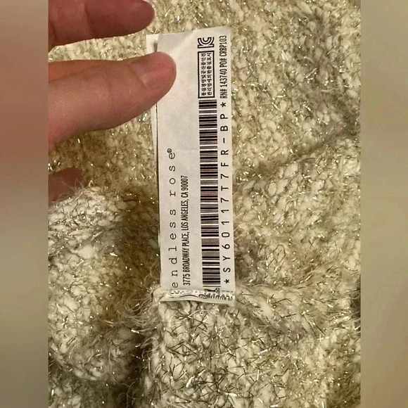 Revolve Endless Rose Bell Sleeve Cream Metallic Sweater XS - Picture 6 of 7